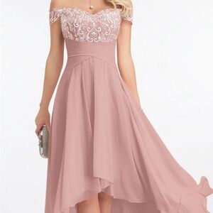 JJs House Blush Off-Shoulder High Low Dress